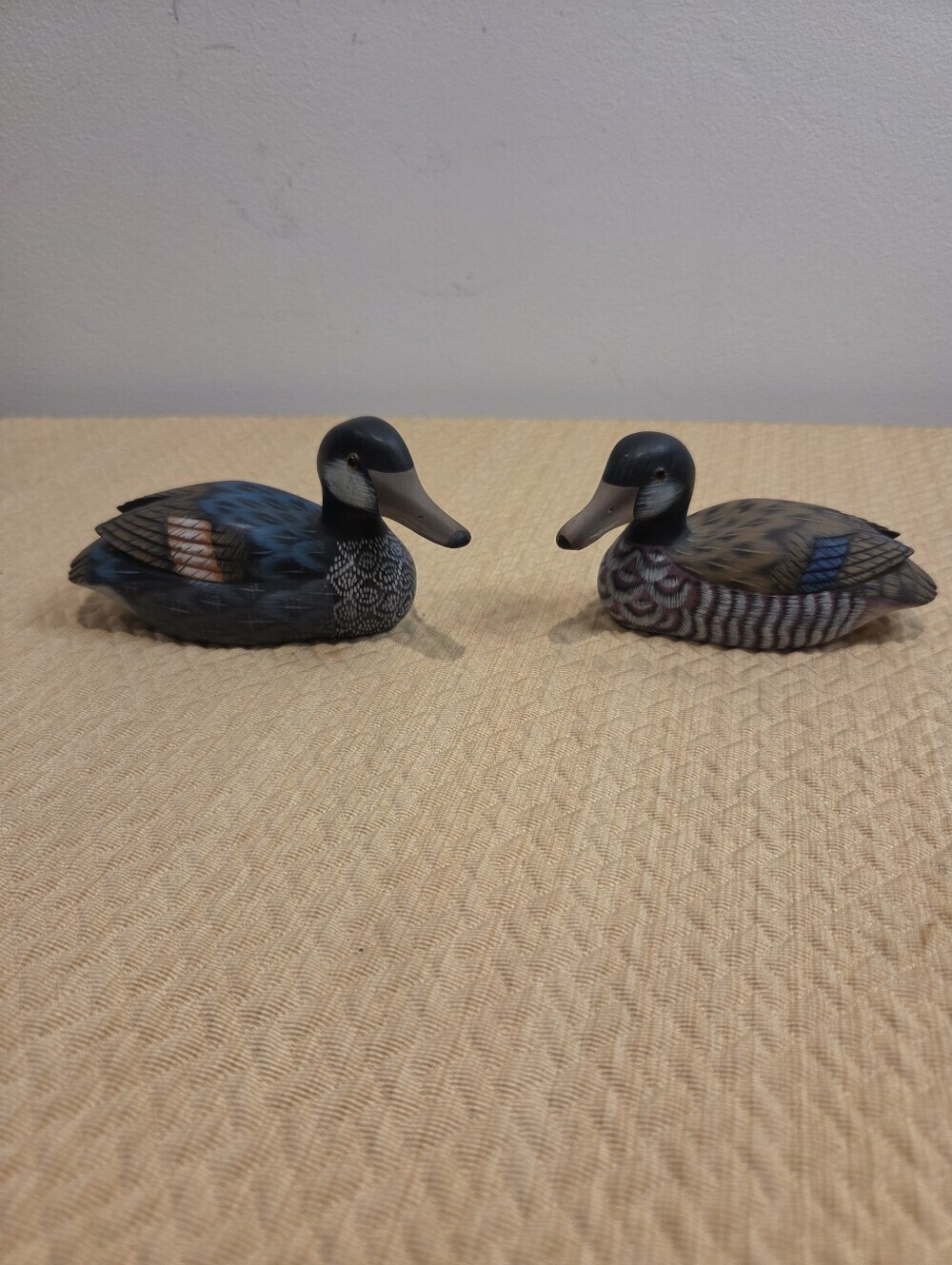 Vintage Wooden Hand Painted Miniature Pair Of Duck Decoys